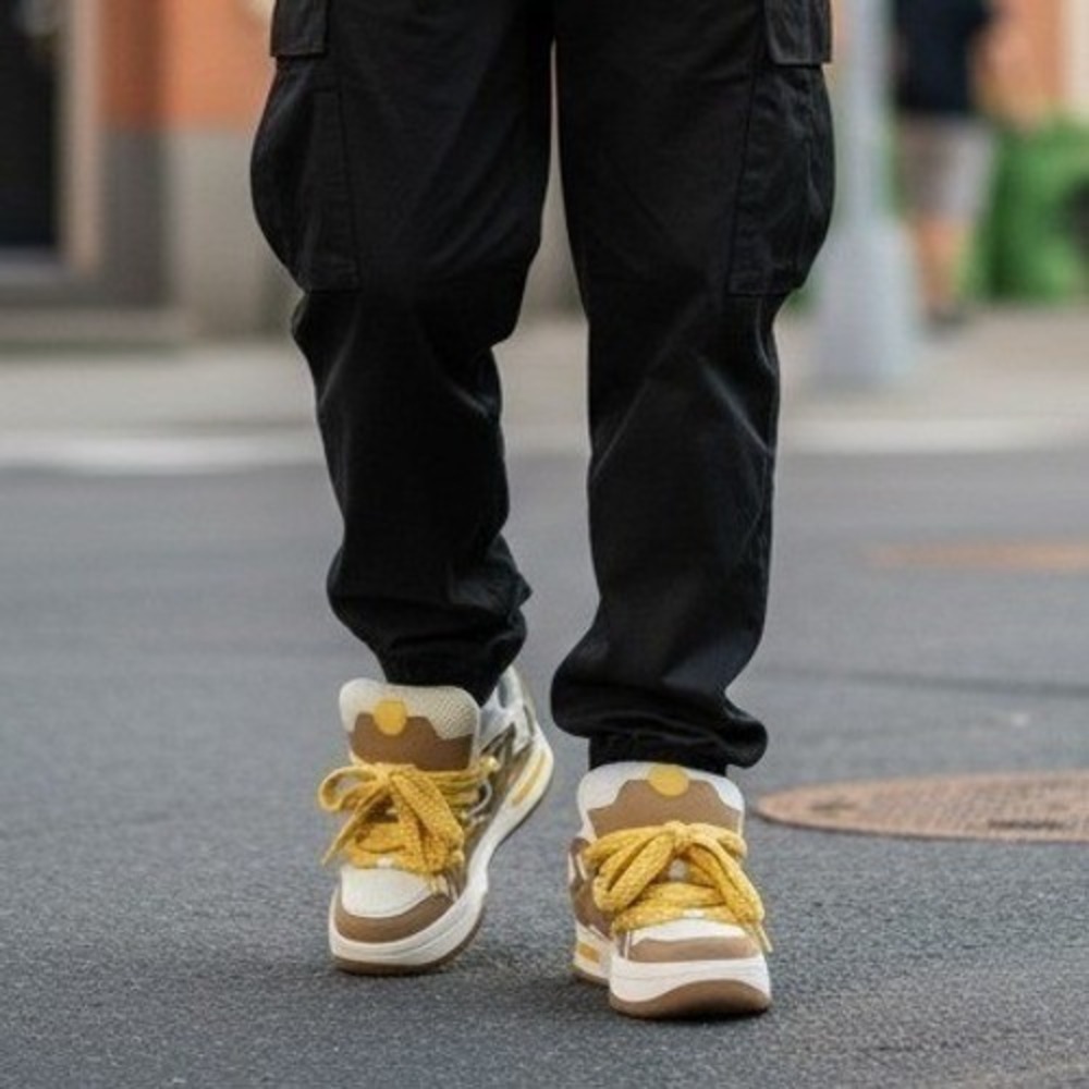 Zara Chunky Skate Sneakers‎ Tan Yellow White Braided Laces 2212/520/718 Mens 7